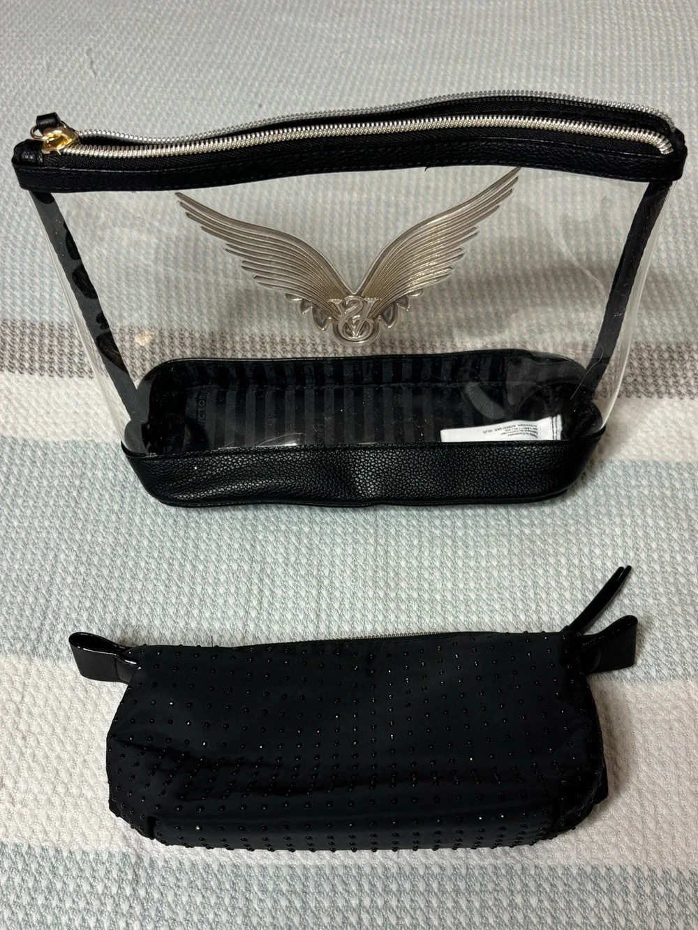 Victoria’s Secret Clear Vinyl and black rhinestoned Cosmetic Pouch set